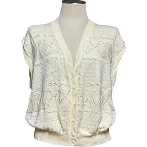 Lady Devon Vintage V-Neck Sweater Vest Made in USA Cream Medium
